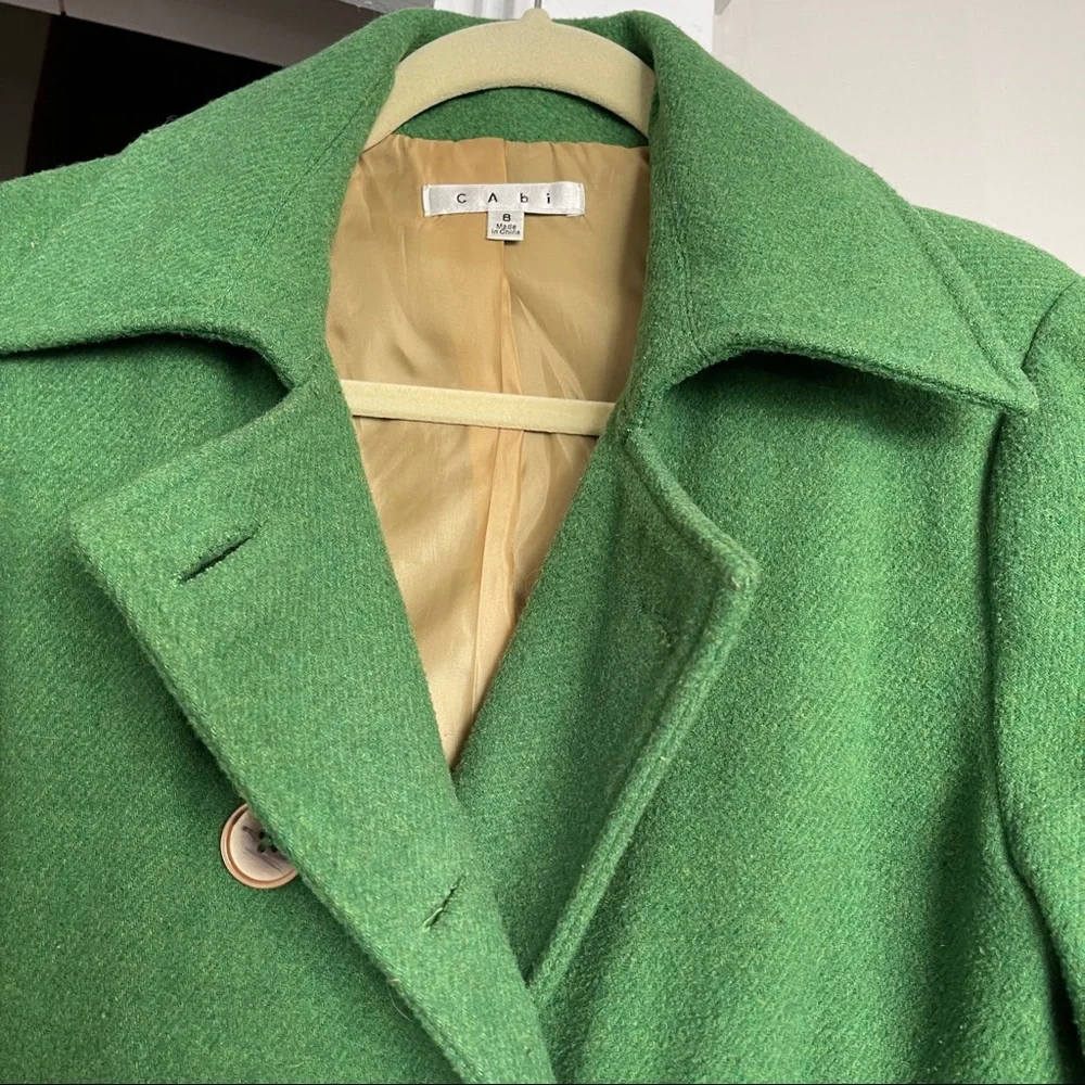 CAbi #659 Green Double- breasted Wool Blend Cropped Peacoat Size 8